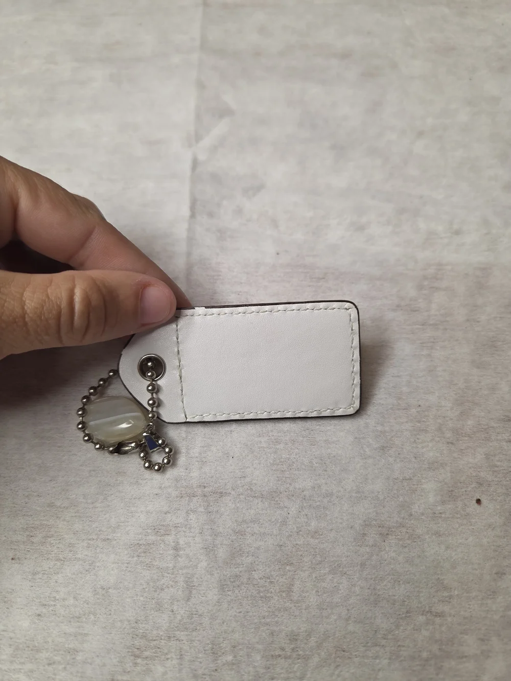 Coach Yellow and White Leather Hangtag Replacement with Silver Ball Chain/Stone